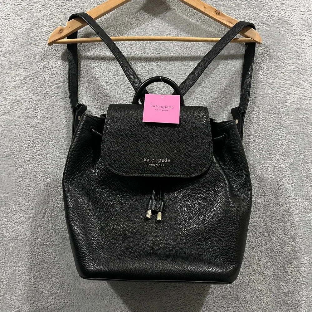 Kate Spade New York Medium Flap Backpack Women's Pebbled Leather Black